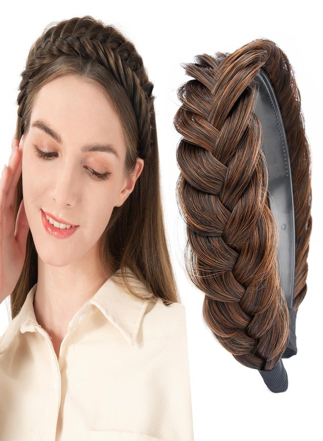 بوبريا طوق رأس عريض مضفر من بوبيا مزود بأسنان، أطواق رأس مضفرة مزودة بأسنان للنساء، أطواق رأس للشعر المضفر مزودة بأسنان (بني محمر) - Image 1