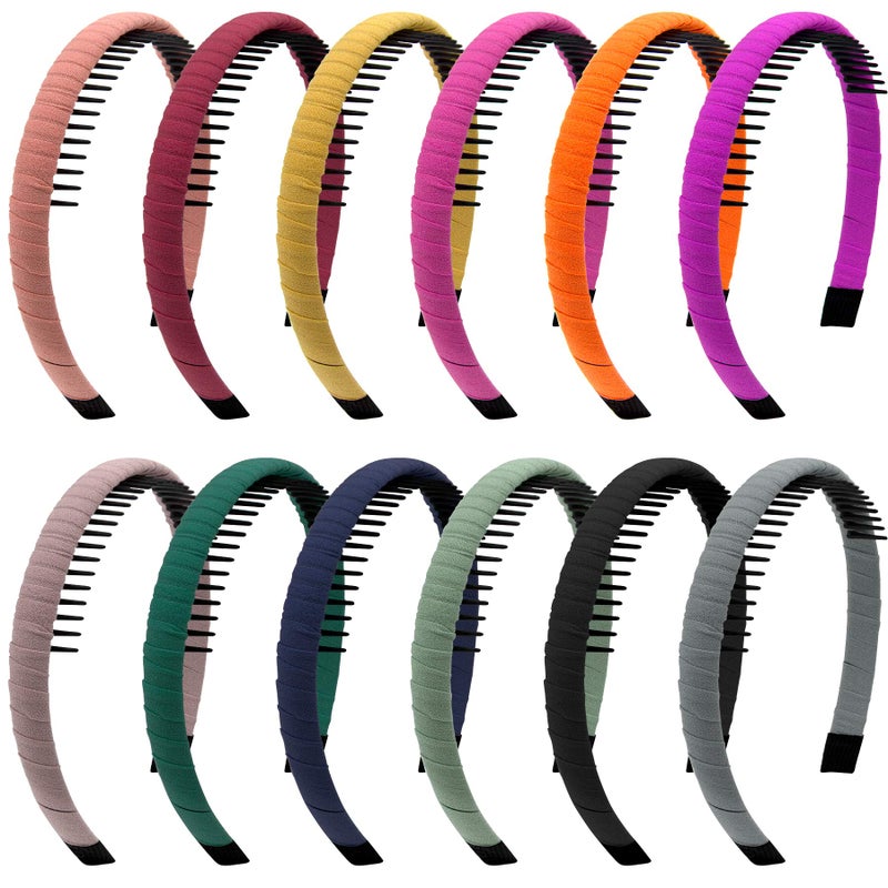 Duufin 12 Pieces Teeth Comb Headband Nonslip Hair Headbands Colorful Teeth Headbands for Girls and Women 12 Colors