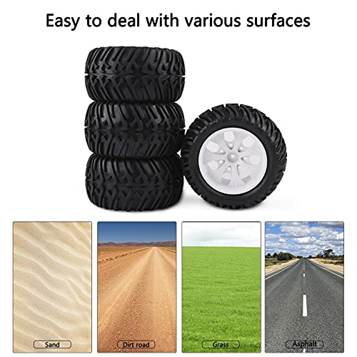 Rowiz 4X OD 130mm RC Tires 1/10 Monster Truck Tires &12mm HEX Wheel Rim Hub for HSP Stampede Redcat Arrma Exceed RC etc, White - Image 4