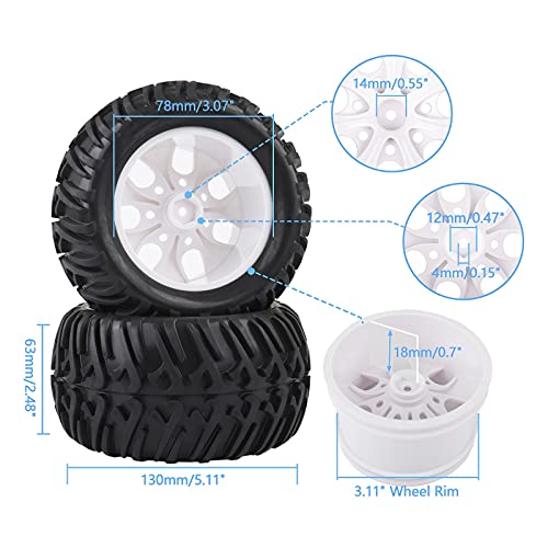 Rowiz 4X OD 130mm RC Tires 1/10 Monster Truck Tires &12mm HEX Wheel Rim Hub for HSP Stampede Redcat Arrma Exceed RC etc, White - Image 3