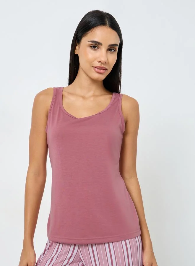 ستايلي طقم بيجامة سترة سادة ومخططة