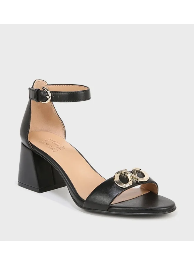 ناتشورالايزر NAVERA-LOGO Metal Accent Ankle Strap Block Heel Sandals