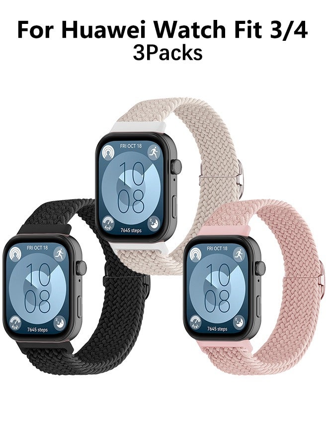 3 Packs Suitable for Huawei Watch Fit 3/4 Adjustable Woven Nylon Strap（ Black, Pink，Starlight )  - Image 1