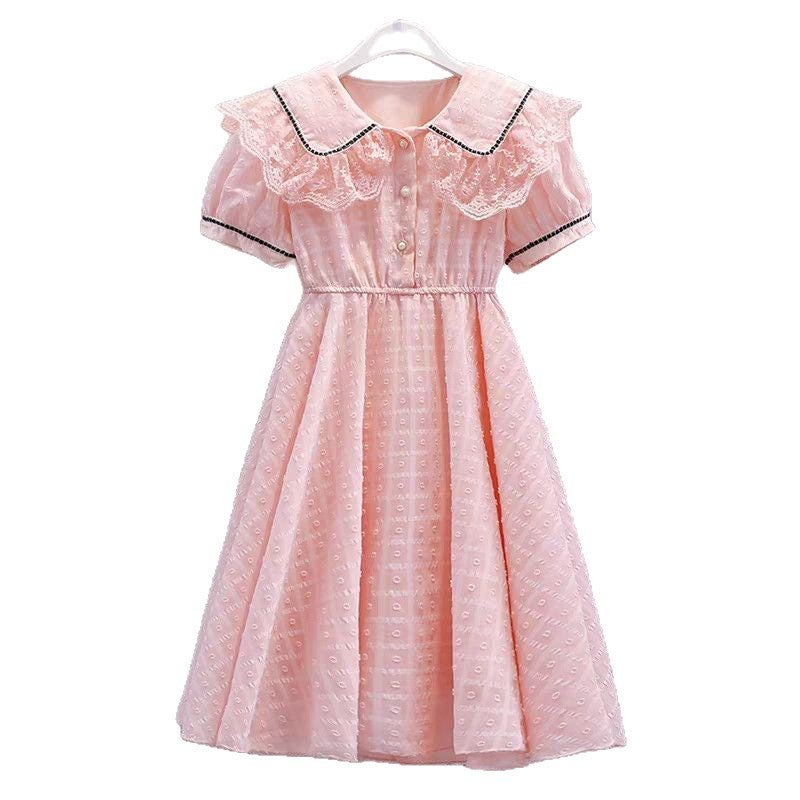 Girls Summer Princess Lace Solid Color Dress - Image 5