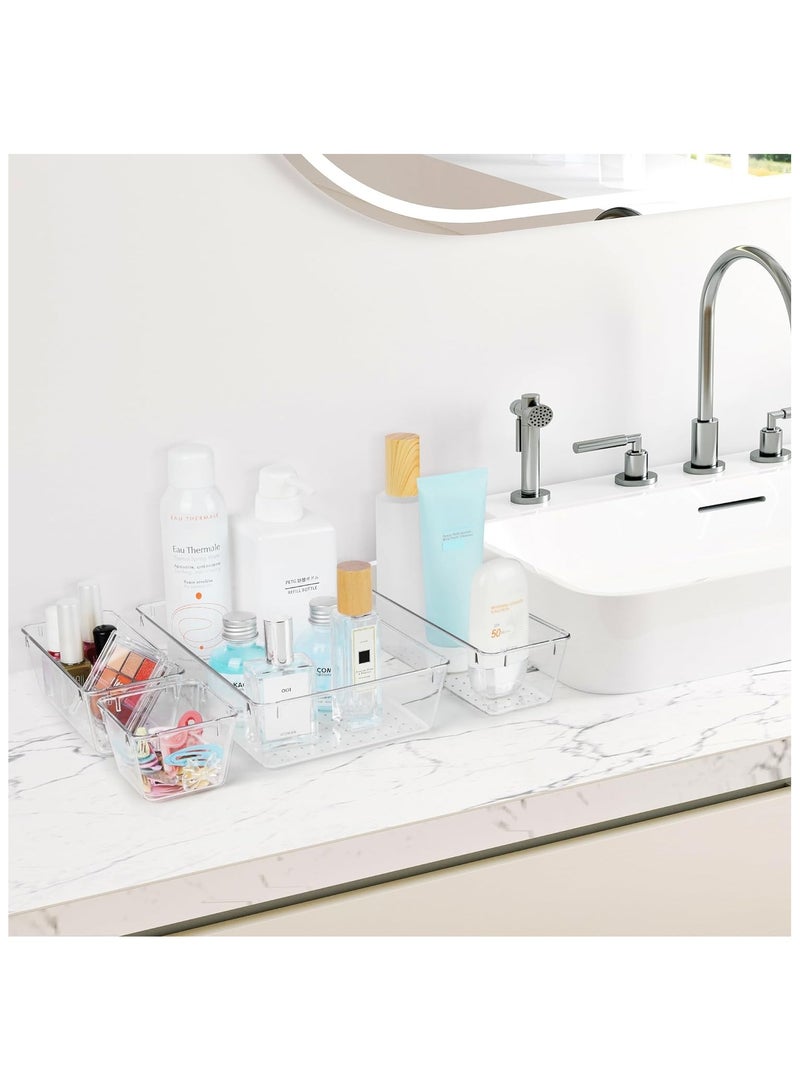 Toshionics 25pcs Clear Plastic Drawer Organizers, Featuring 4 Versatile Sizes for Bathroom, Vanity, Makeup Storage, Bedroom Accessories, Kitchen Utensils, and Office Supplies - Image 2