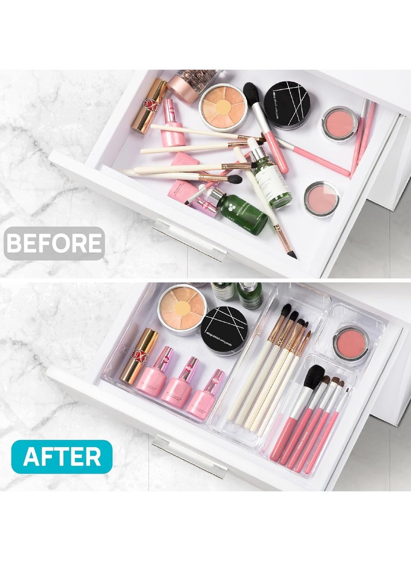 Toshionics 25pcs Clear Plastic Drawer Organizers, Featuring 4 Versatile Sizes for Bathroom, Vanity, Makeup Storage, Bedroom Accessories, Kitchen Utensils, and Office Supplies - Image 5
