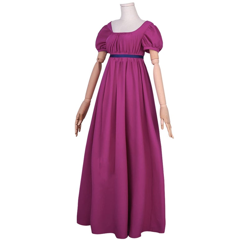 HEQU Regency Dresses for Women with Satin Sash Ruffle Empire Waist Dress Gown (3XL, Mulberry) - Image 2