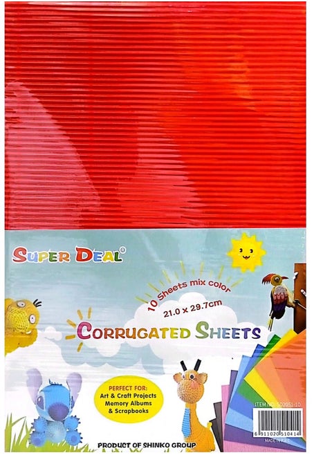 10 Sheets A4 Corrugated Sheets Multicolor