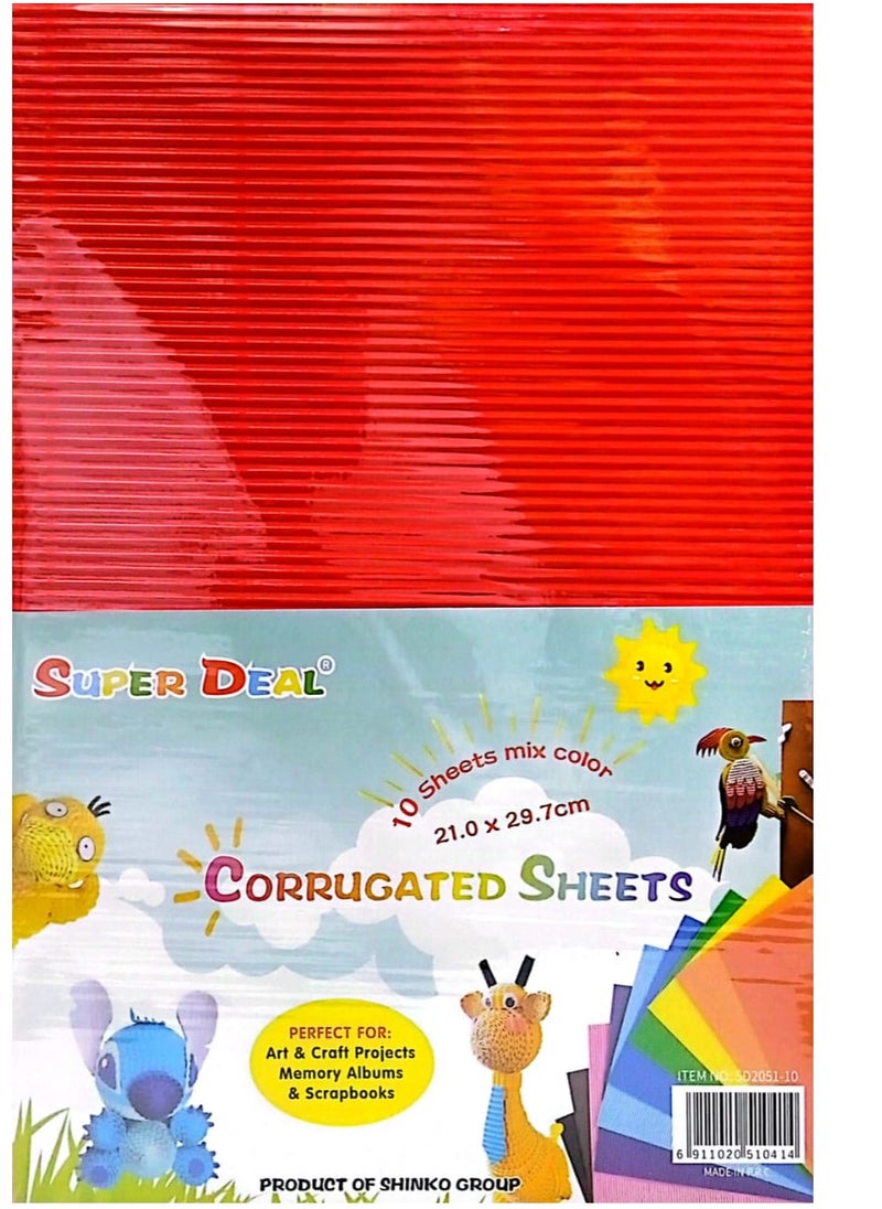 SUPER DEAL - 10 Sheets A4 Corrugated Sheets Multicolor - Image 1