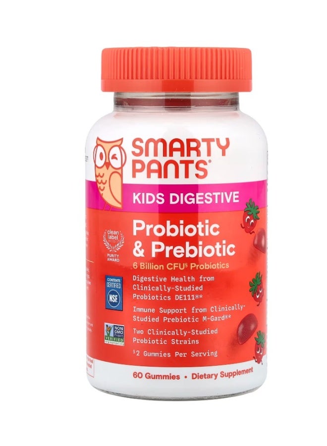 SmartyPants سمارتي بانتي، حلوى للأطفال لتحسين الهضم، بروبيوتيك وبريبايوتيك، بنكهة الفراولة، 60 حبة - Image 1