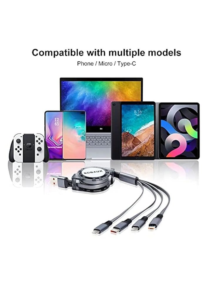 SDBAUX - SDBAUX Retractable Multi USB Charging Cable 3A, 4 in1 Fast Charger Cord Connector with Dual i0S/Type C/Micro USB Port Adapter, Compatible with Phone 15 14 13 12 Pro Max XS XR X Tablets and More - Image 1