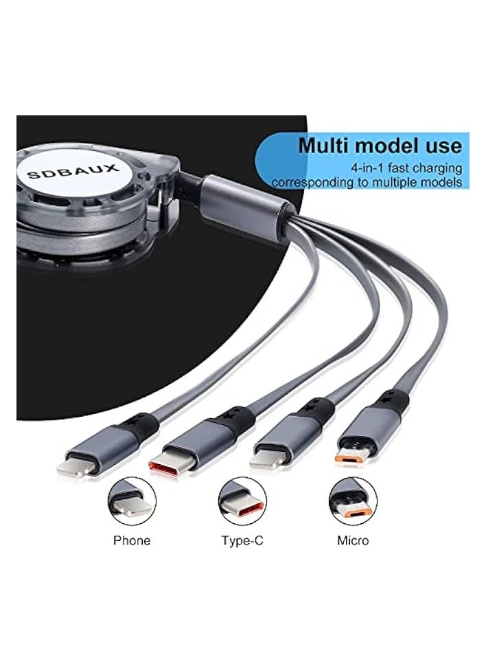 SDBAUX - SDBAUX Retractable Multi USB Charging Cable 3A, 4 in1 Fast Charger Cord Connector with Dual i0S/Type C/Micro USB Port Adapter, Compatible with Phone 15 14 13 12 Pro Max XS XR X Tablets and More - Image 1