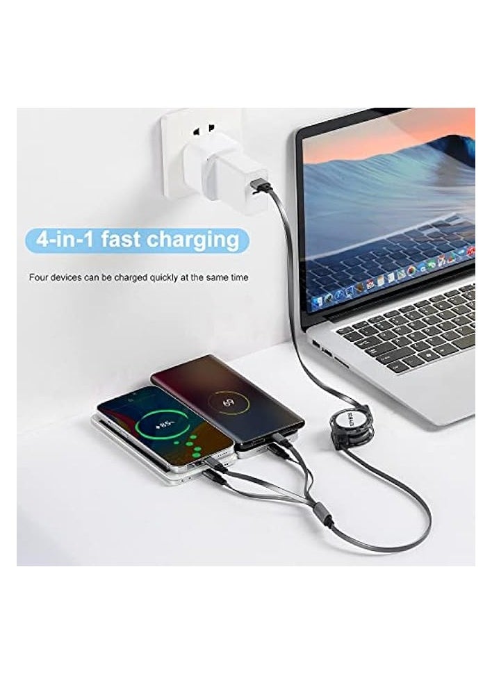 SDBAUX - SDBAUX Retractable Multi USB Charging Cable 3A, 4 in1 Fast Charger Cord Connector with Dual i0S/Type C/Micro USB Port Adapter, Compatible with Phone 15 14 13 12 Pro Max XS XR X Tablets and More - Image 1