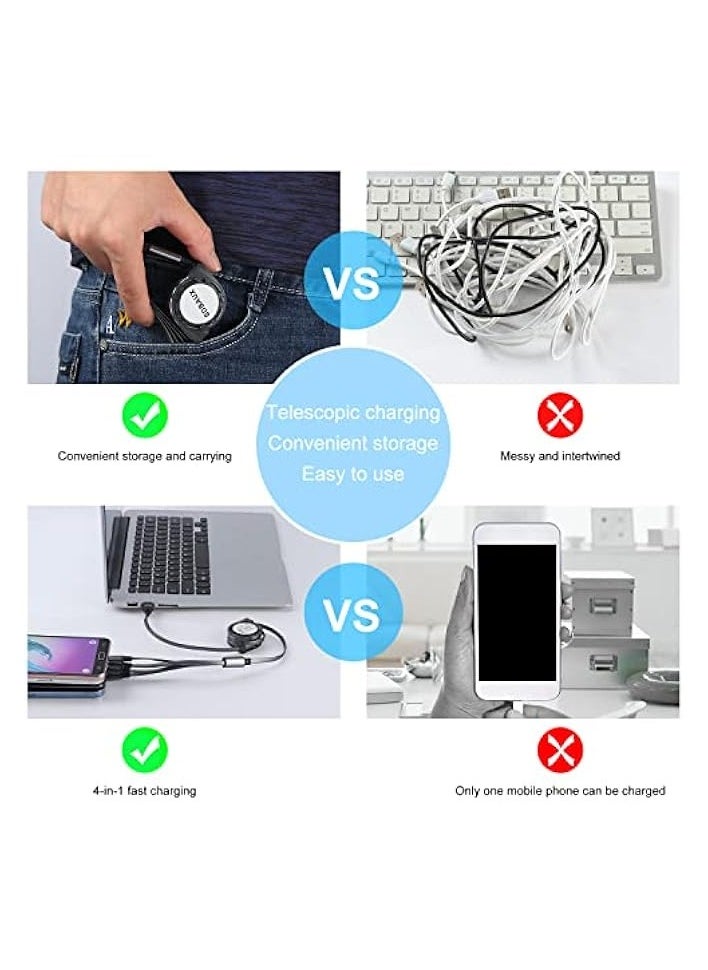 SDBAUX - SDBAUX Retractable Multi USB Charging Cable 3A, 4 in1 Fast Charger Cord Connector with Dual i0S/Type C/Micro USB Port Adapter, Compatible with Phone 15 14 13 12 Pro Max XS XR X Tablets and More - Image 1