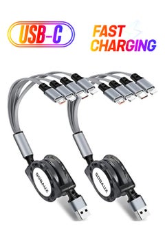 SDBAUX Retractable Multi USB Charging Cable 3A, 4 in1 Fast Charger Cord Connector with Dual i0S/Type C/Micro USB Port Adapter, Compatible with Phone 15 14 13 12 Pro Max XS XR X Tablets and More