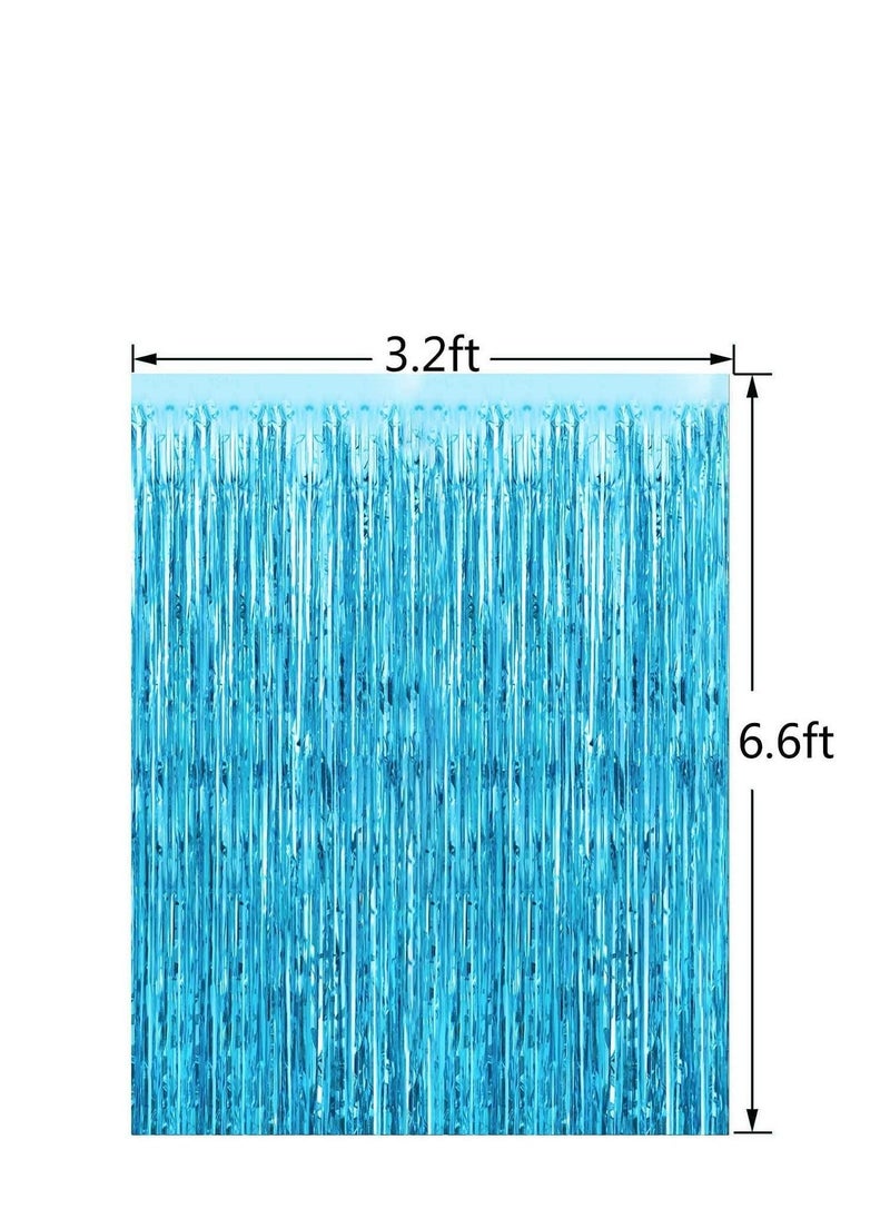 MARKQ - Light Blue Foil Fringe Curtain | 1 x 2-meter Metallic Tinsel Streamers Party Backdrop for Halloween, Baby Shower, Wedding, Eid, Graduation, Birthday Party Decorations [Pack of 1] - Image 1