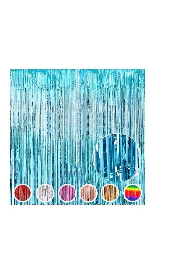 MARKQ - Light Blue Foil Fringe Curtain | 1 x 2-meter Metallic Tinsel Streamers Party Backdrop for Halloween, Baby Shower, Wedding, Eid, Graduation, Birthday Party Decorations [Pack of 1] - Image 1
