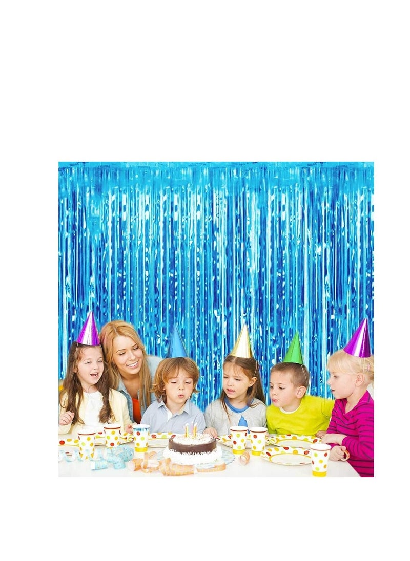 MARKQ - Light Blue Foil Fringe Curtain | 1 x 2-meter Metallic Tinsel Streamers Party Backdrop for Halloween, Baby Shower, Wedding, Eid, Graduation, Birthday Party Decorations [Pack of 1] - Image 1