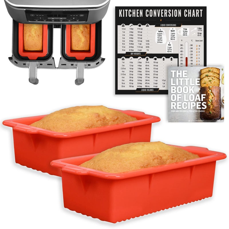 INFRAOVENS Air Fryer Silicone Loaf Pans for Ninja Foodi Dual Basket DZ201 8qt Baking Set NonStick Cake Pan Conversion Chart Airfryer Bakeware for Double 2Basket DualZone Airfryer BPA Free by INFRAOVENS