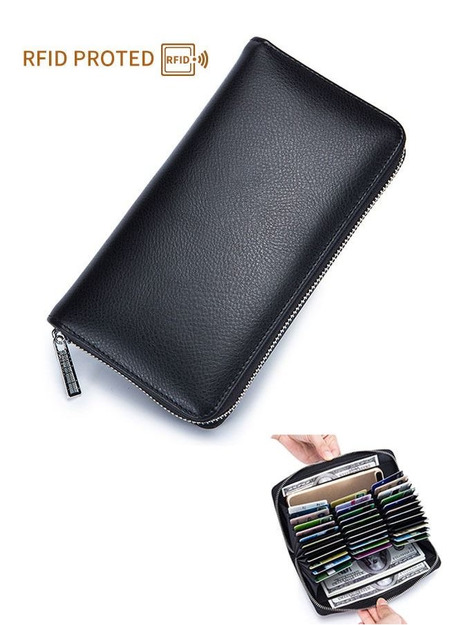 Generic - RFID Leather Zipper Wallet Black - Image 1