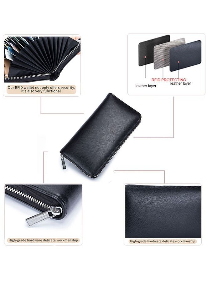 Generic - RFID Leather Zipper Wallet Black - Image 1