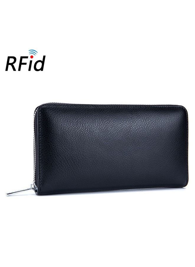 Generic - RFID Leather Zipper Wallet Black - Image 1