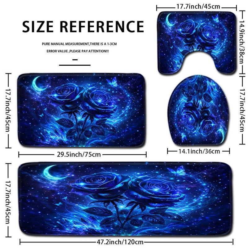 Starry Blue Rose Butterfly Non-Slip Bath Mat Set 4 Piece Absorbent Quick Dry - Image 3