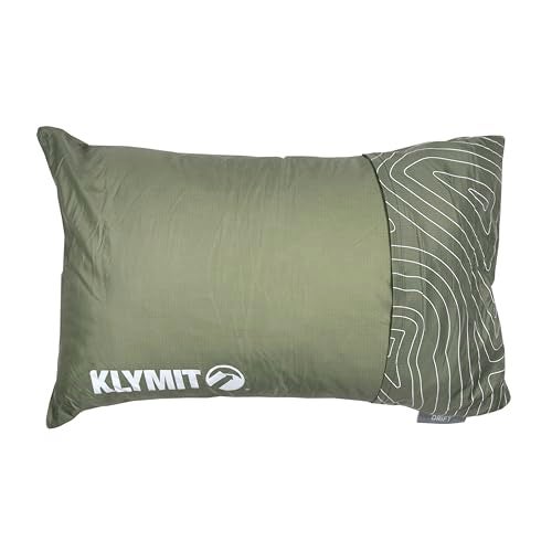Klymit Drift Camping Pillow Shredded Memory Foam Travel Pillow with Reversible Cover for Outdoor Use Green Large