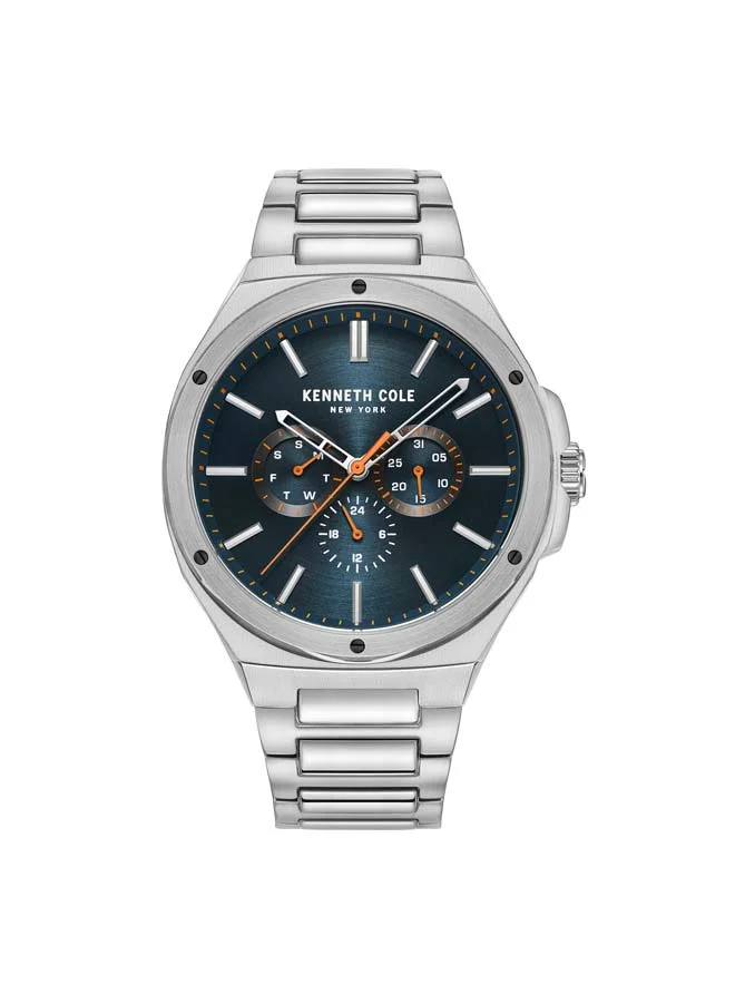 كينيث كول نيو يورك Modern Dress Sport Blue Dial Stainless Steel Bracelet Multifunction Watch for Men