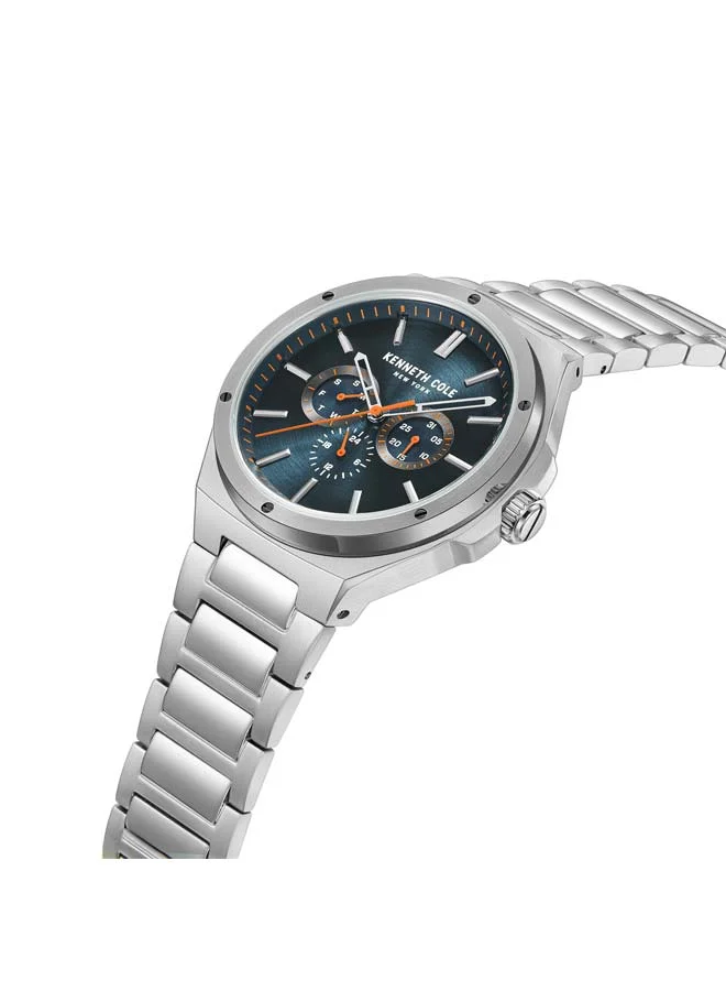 كينيث كول نيو يورك Modern Dress Sport Blue Dial Stainless Steel Bracelet Multifunction Watch for Men