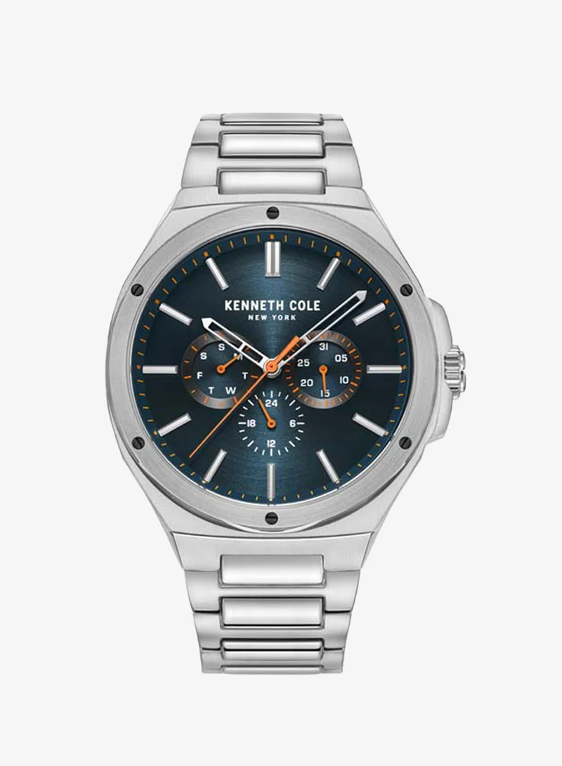 كينيث كول نيو يورك Modern Dress Sport Blue Dial Stainless Steel Bracelet Multifunction Watch for Men