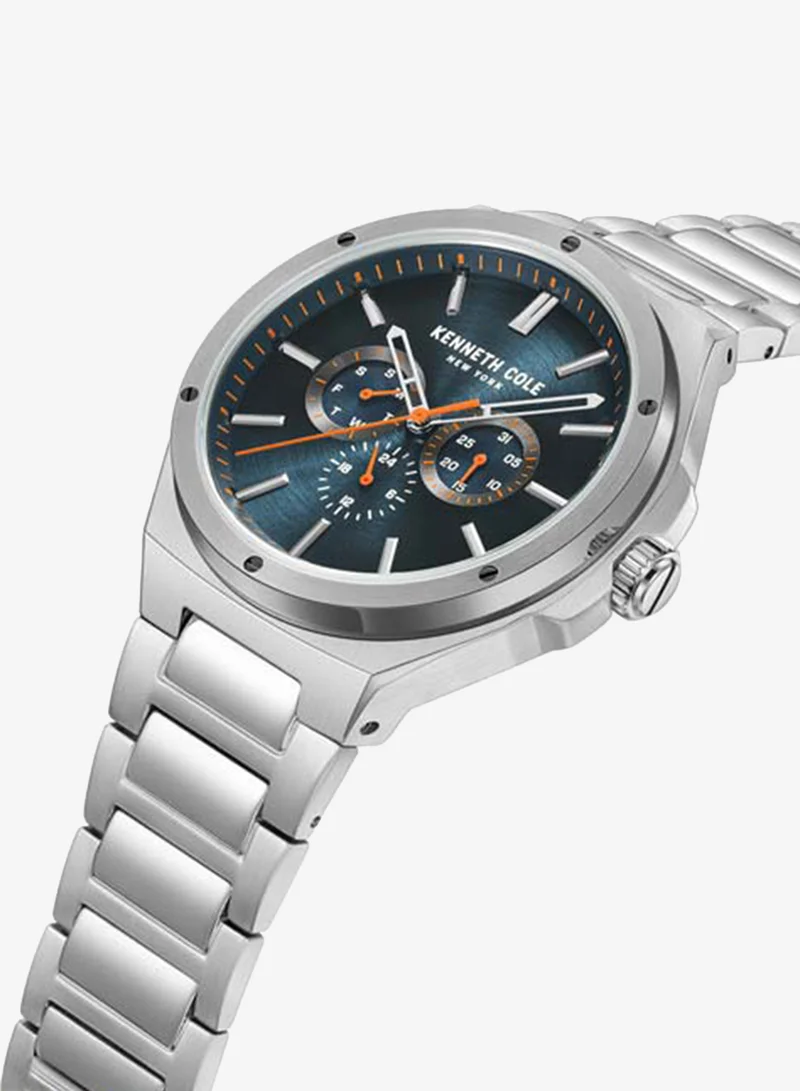 كينيث كول نيو يورك Modern Dress Sport Blue Dial Stainless Steel Bracelet Multifunction Watch for Men