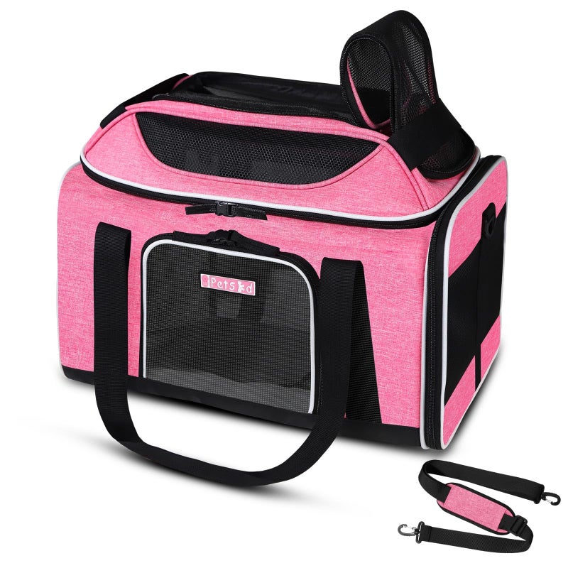 Petskd TopExpandable Pet Carrier 18x13x95 Inches Southwest Airline Approved SoftSided Carrier for Small Cats and Dogs with Locking Safety Zippers and AntiScratch MeshPink