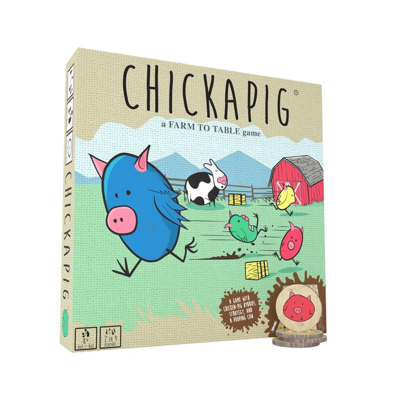 Buffalo Games Chickapig Board Game - A Strategic Board Game Where Chicken-Pig Hybrids Attempt to Reach Their Goal While Dodging Opponents, Hay Bales, and an Ever-Menacing Pooping Cow. - Image 1