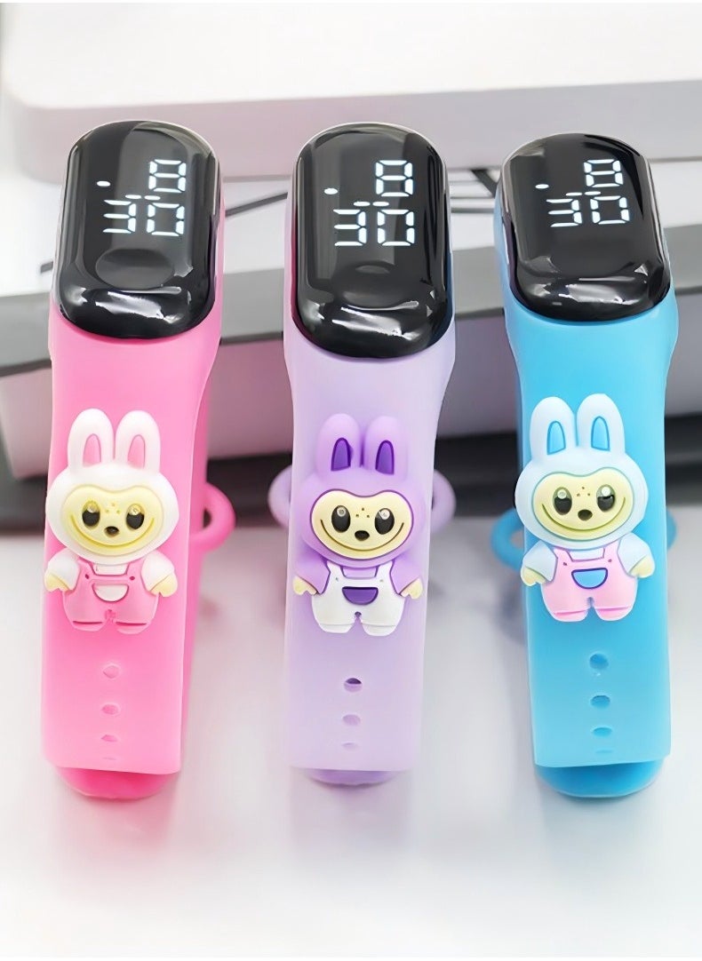 LABUBU 6PCS Kids' Water Resistant Silicone Digital Watch，Labubu Cartoon Watch  - Image 3
