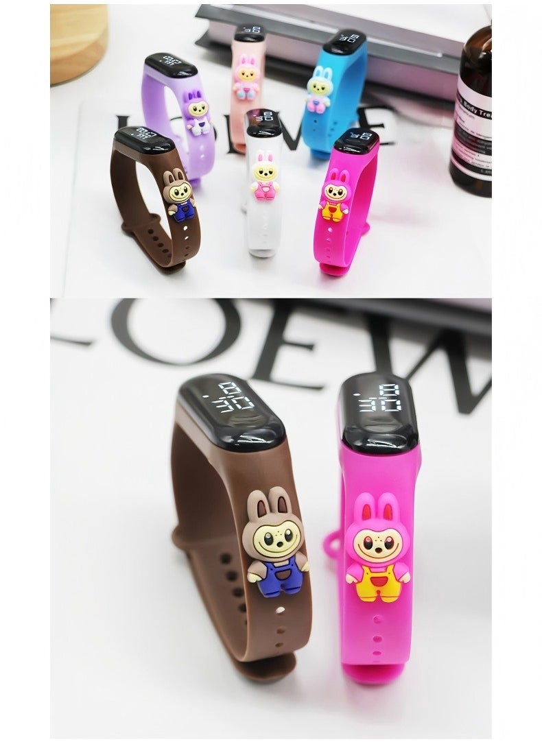 LABUBU 6PCS Kids' Water Resistant Silicone Digital Watch，Labubu Cartoon Watch  - Image 4