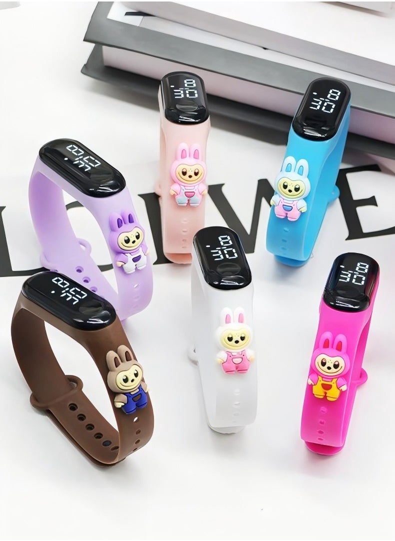 LABUBU 6PCS Kids' Water Resistant Silicone Digital Watch，Labubu Cartoon Watch  - Image 1