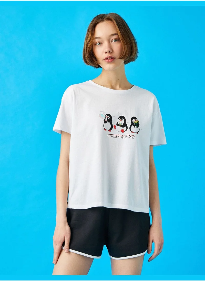 كوتون Printed T-Shirt Crew Neck Cotton