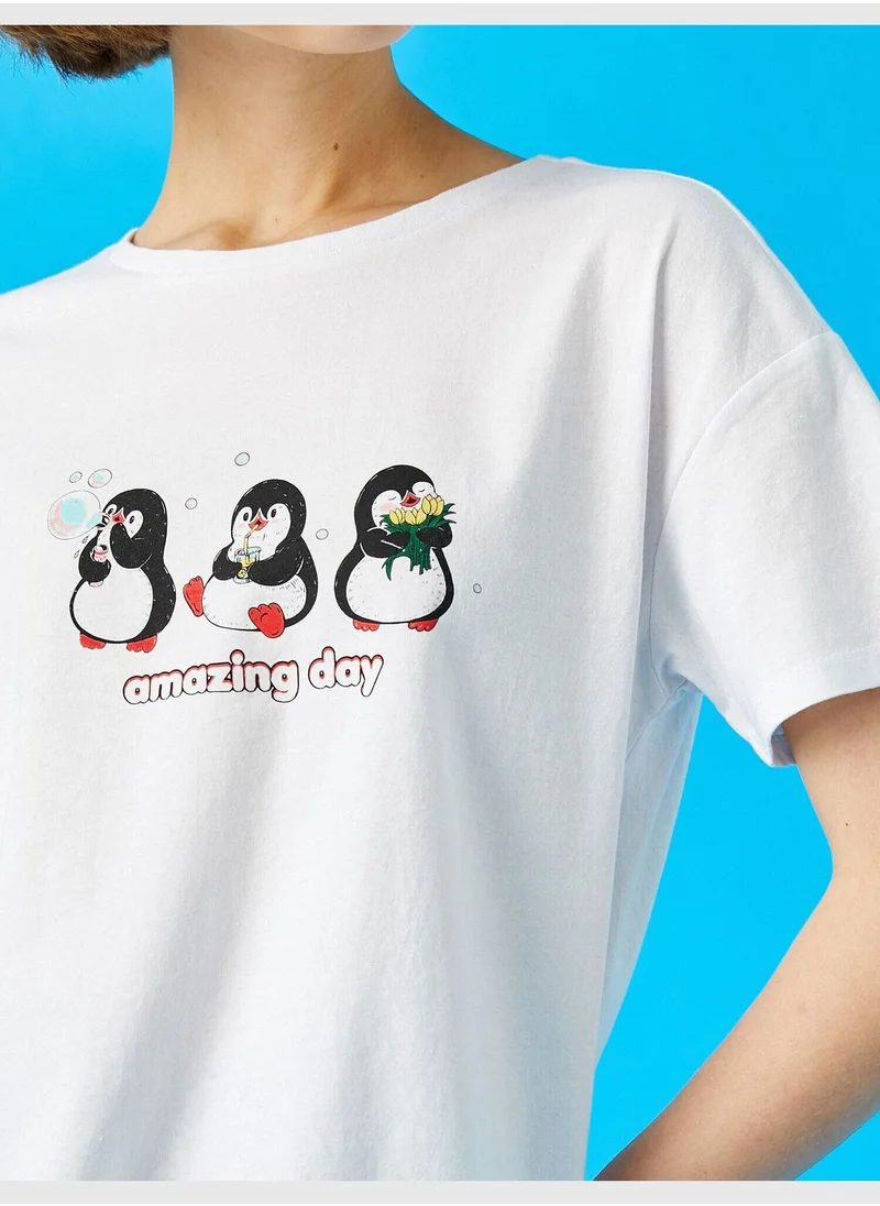 كوتون Printed T-Shirt Crew Neck Cotton