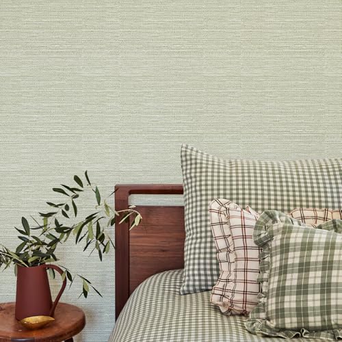 Simon&Siff Green Textured Grasscloth Peel and Stick Wallpaper 17.7"x118" Neutral Faux Grassweave Wallpaper Waterproof Self Adhesive Removable Wallpaper Mural for Home Decor Bedroom Kitchen Cabinet - Image 3
