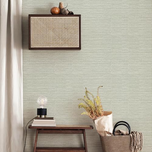 Simon&Siff Green Textured Grasscloth Peel and Stick Wallpaper 17.7"x118" Neutral Faux Grassweave Wallpaper Waterproof Self Adhesive Removable Wallpaper Mural for Home Decor Bedroom Kitchen Cabinet - Image 2
