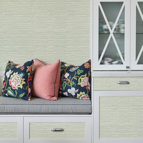 Simon&Siff Green Textured Grasscloth Peel and Stick Wallpaper 17.7"x118" Neutral Faux Grassweave Wallpaper Waterproof Self Adhesive Removable Wallpaper Mural for Home Decor Bedroom Kitchen Cabinet - Image 4