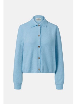 Tchibo Women Plain Button Front Long Sleeve Cardigan, Light Blue  - Image 3