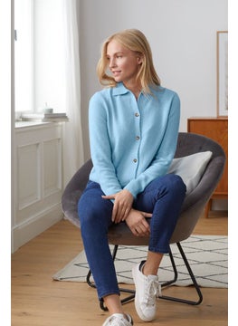 Tchibo Women Plain Button Front Long Sleeve Cardigan, Light Blue  - Image 1