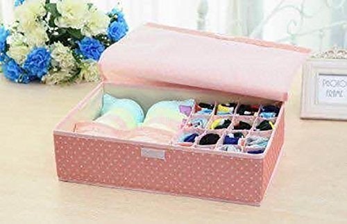 Styleys 16 + 1 Foldable Storage Box/Closet Organizer/Non-Smell Drawer Organizer, Underwear Closet Storage for Socks, Bra, Panty, Tie, Scarf, etc – Color - (Pink Polka_S1016A) - Image 1