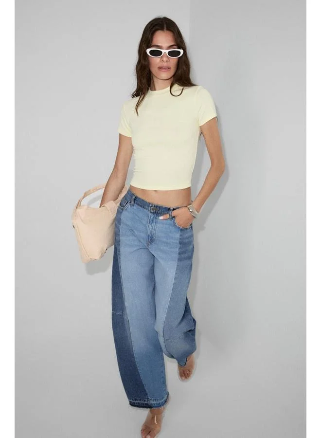 Grimelange HOPEWELL Women's Round Neck Knit Slim Fit Light Yellow T-Shirt.