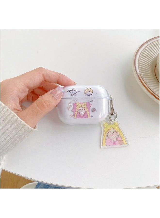 Airpods Pro2 Protective Cover Earphone Is Suitable For Apple Fifth Generation Transparent TPU Lanyard-Color:Transparent Girl + on Pendant-Applicable Model:AirPods Pro2(2022 Generation) - Image 1