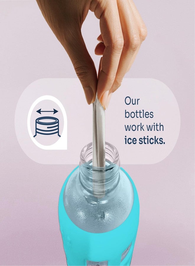 purifyou 40oz / 32oz / 22oz / 12oz Borosilicate Glass Water Bottle with Time & Volume Markers, Silicone Sleeve, Stainless Steel Lid | Reusable Glass Bottle for Water & Juice (22oz Aqua Blue) - Image 5