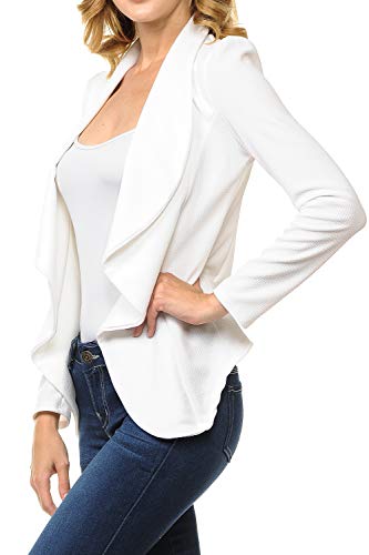 MINEFREE Women's Long Sleeve Classic Draped Open Front Lightweight Blazer Solid Ivory 3XL - Image 3