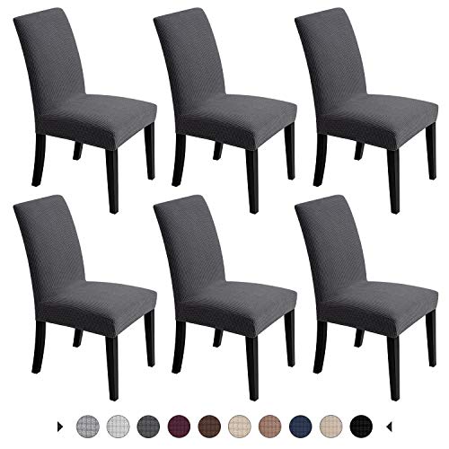 Artrello Chair Covers for Dining Room - Stretch Chair Slipcovers for Decorative Seat Protector Armless Removable Washable Elastic Dinner Universal Spandex Solid Chair Slip Covers Set (Dark Grey,6) - Image 1